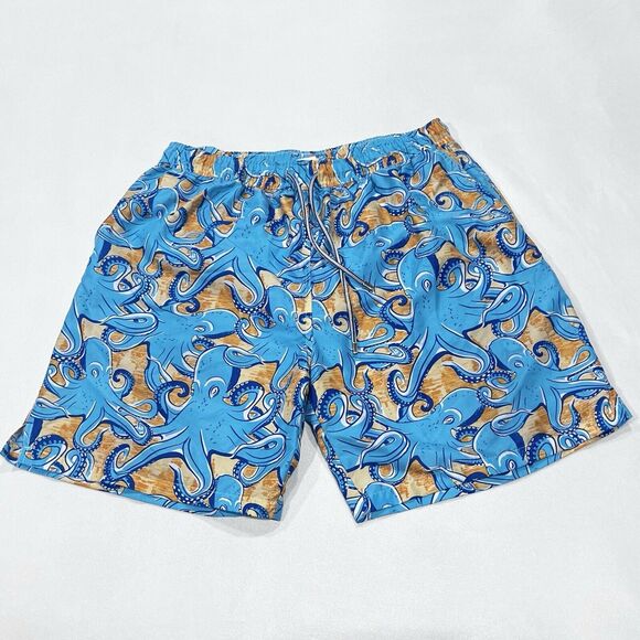 Peter Millar Swim Trunks Mens Blue 8" All Over Print Fun Seaside Ocotopus Sz XL - Picture 2 of 7